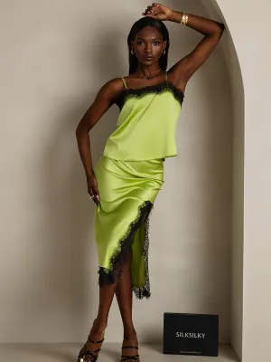 19Momme Silk Spaghetti Strap Camisole Slit Skirt Set
