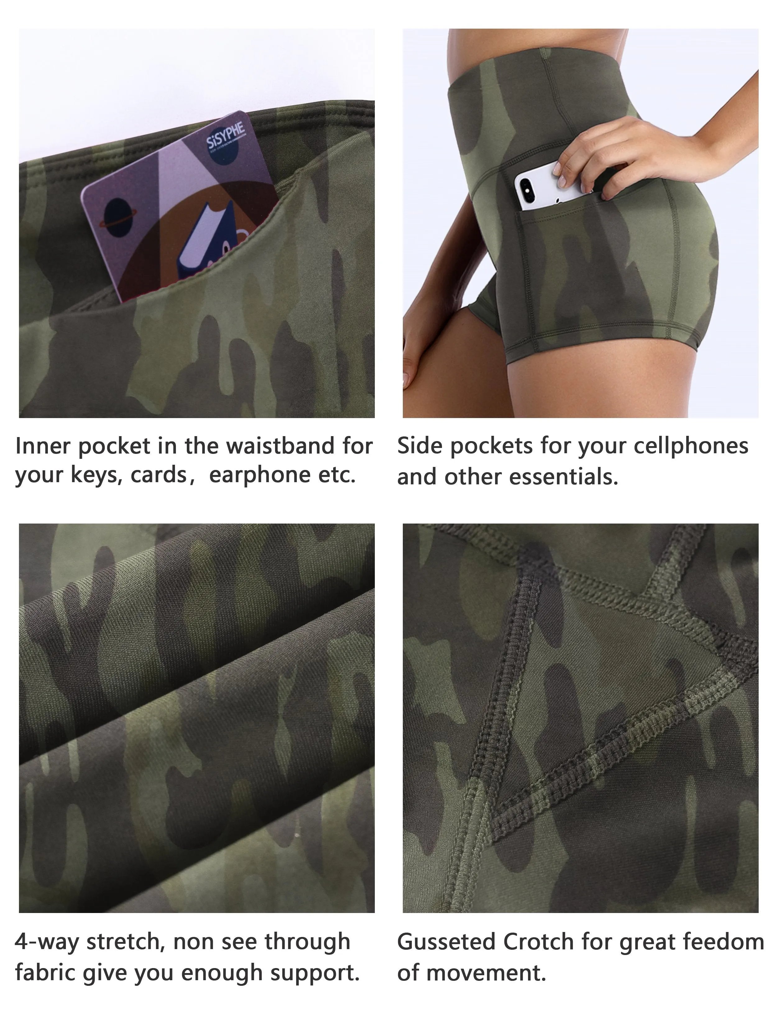 2.5" Printed Side Pockets Jogging Shorts green camo ins_Jogging