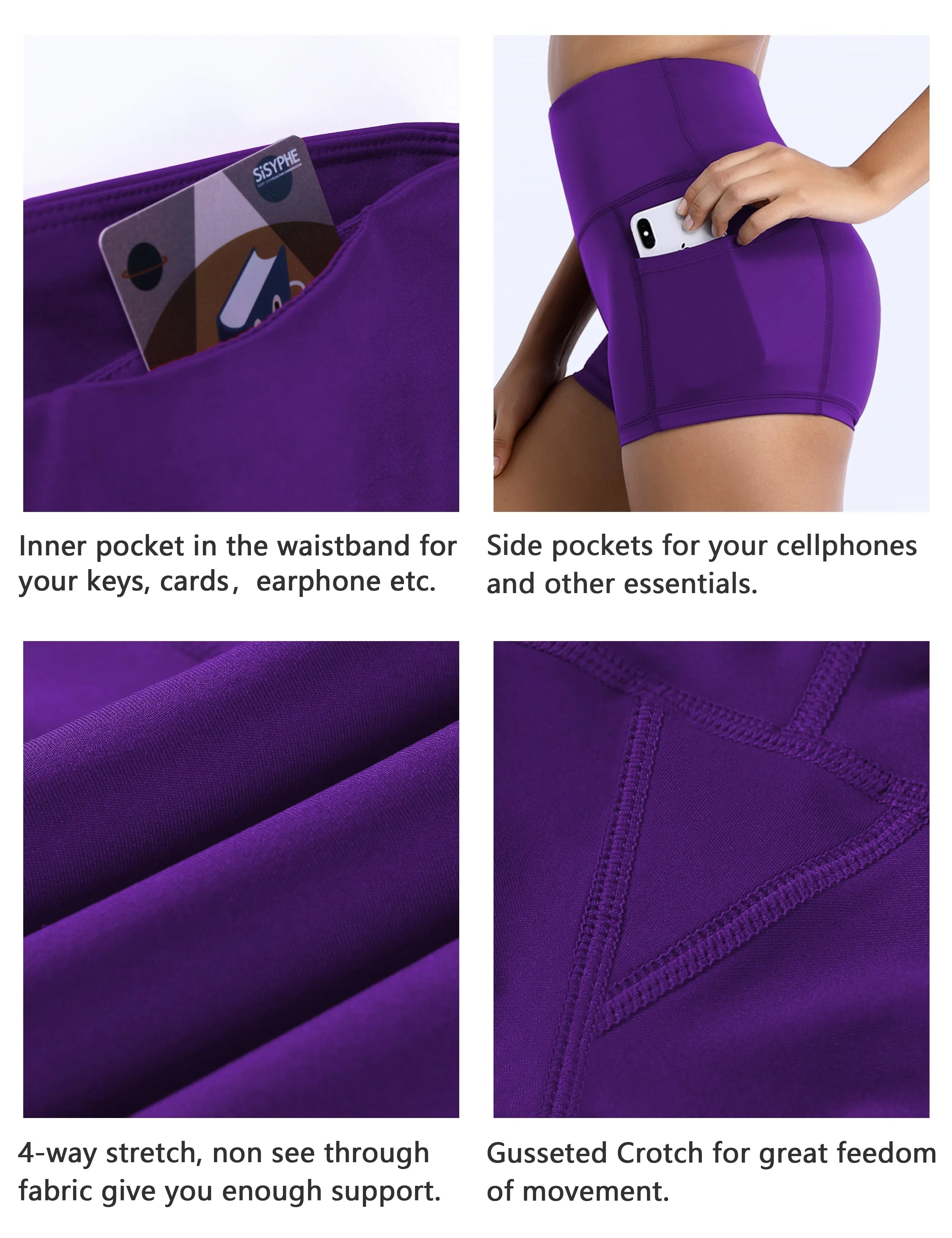 2.5" Side Pockets Pilates Shorts eggplantpurple_Pilates