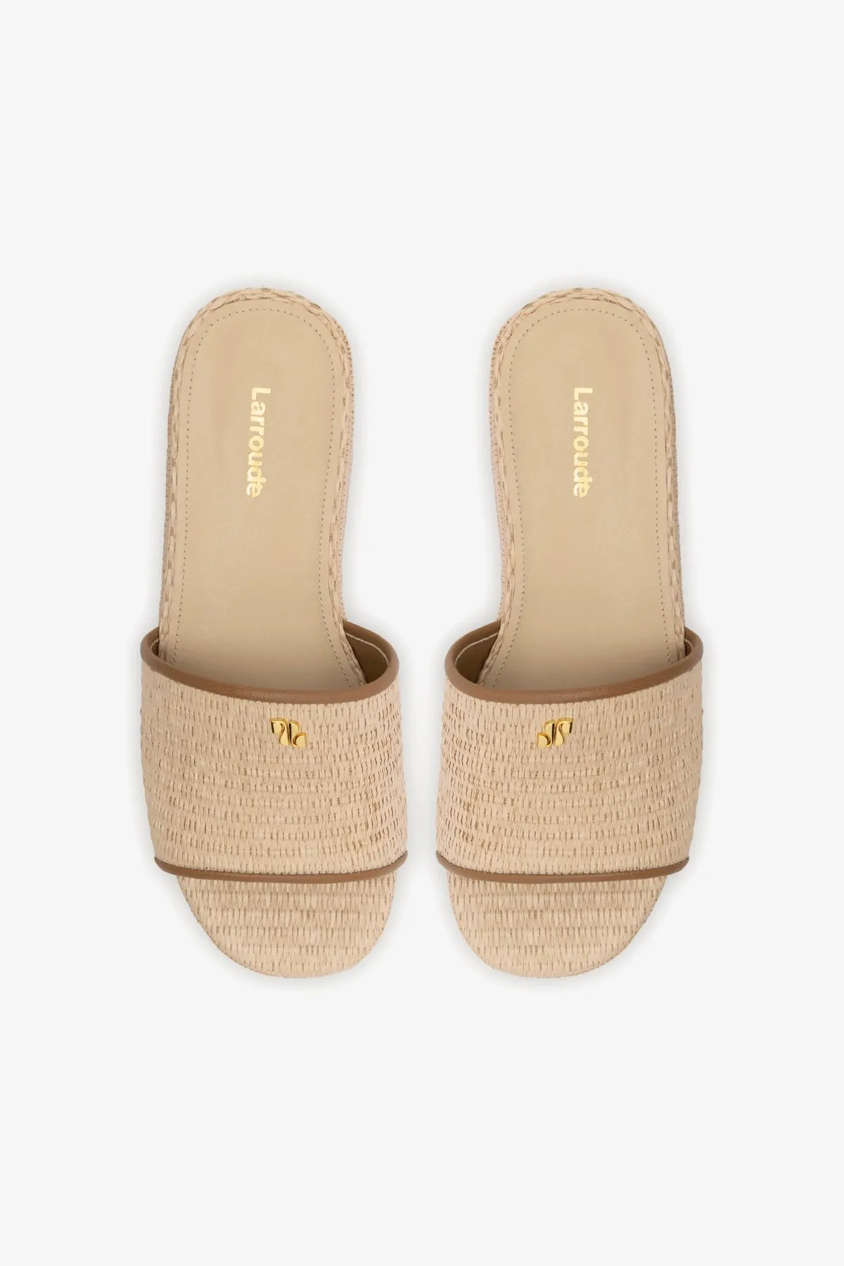Alex Flatform Mule In Natural Raffia and Hazelnut Trimming