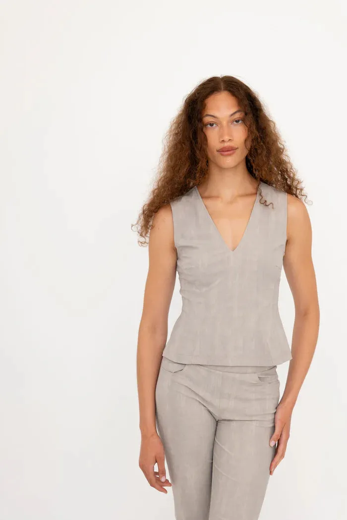 Bailee Double V Neck Jean Tank - Ash
