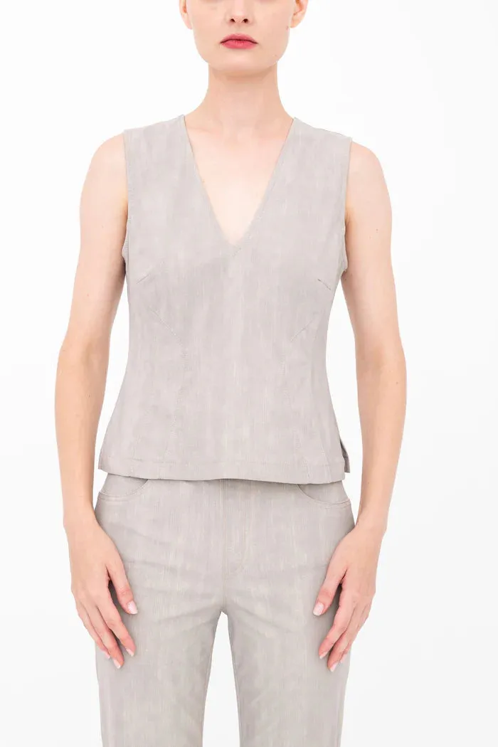Bailee Double V Neck Jean Tank - Ash