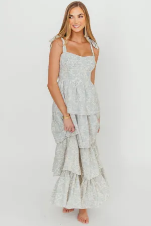 Bailey Ruffle Tiered Maxi Dress in Blue Floral