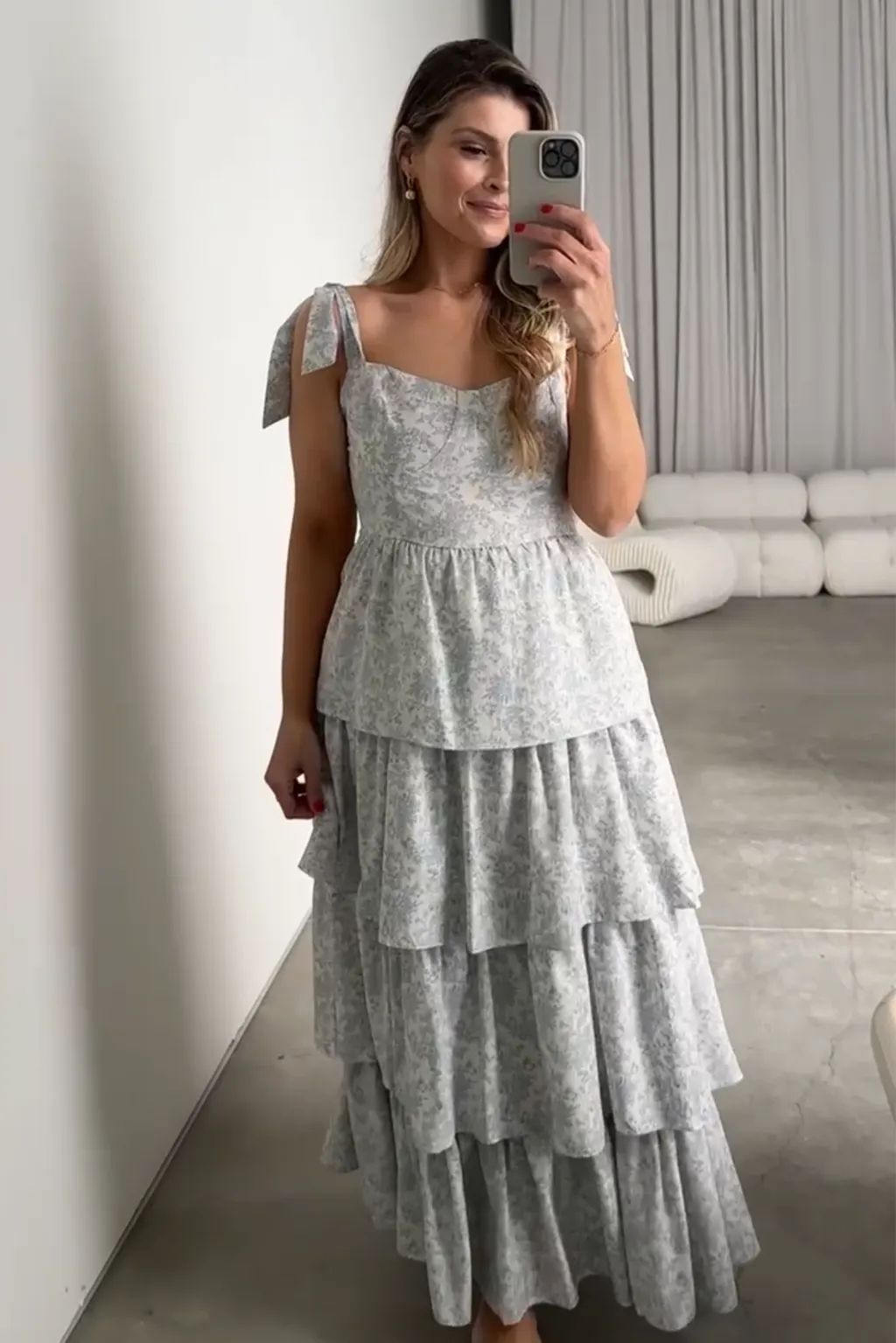 Bailey Ruffle Tiered Maxi Dress in Blue Floral