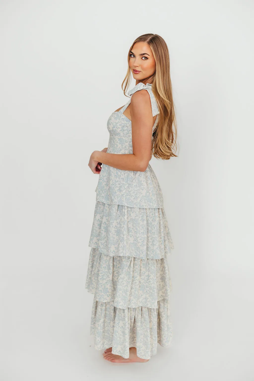 Bailey Ruffle Tiered Maxi Dress in Blue Floral