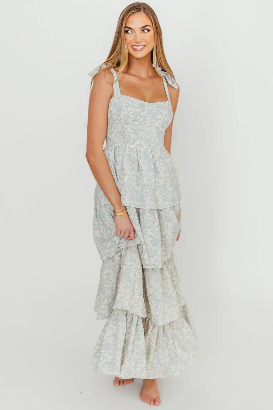Bailey Ruffle Tiered Maxi Dress in Blue Floral