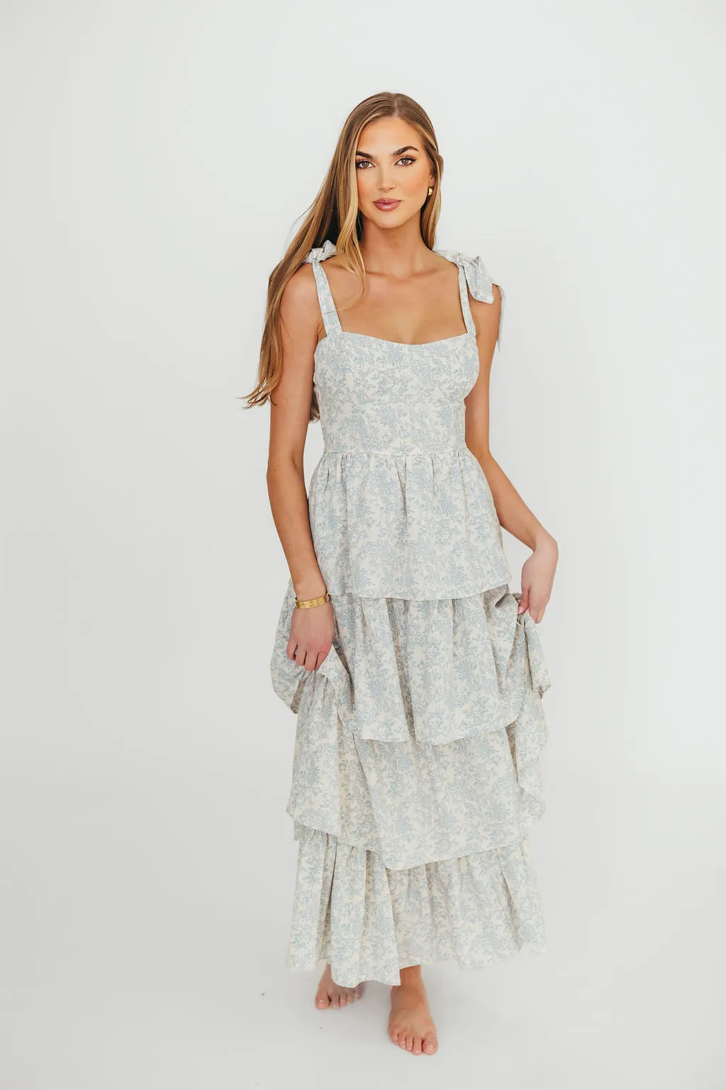 Bailey Ruffle Tiered Maxi Dress in Blue Floral
