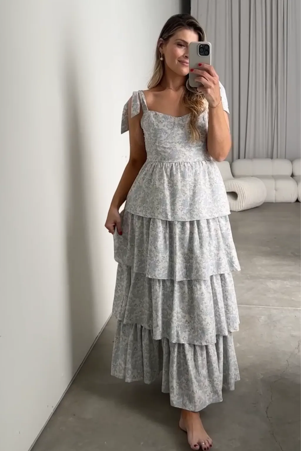 Bailey Ruffle Tiered Maxi Dress in Blue Floral