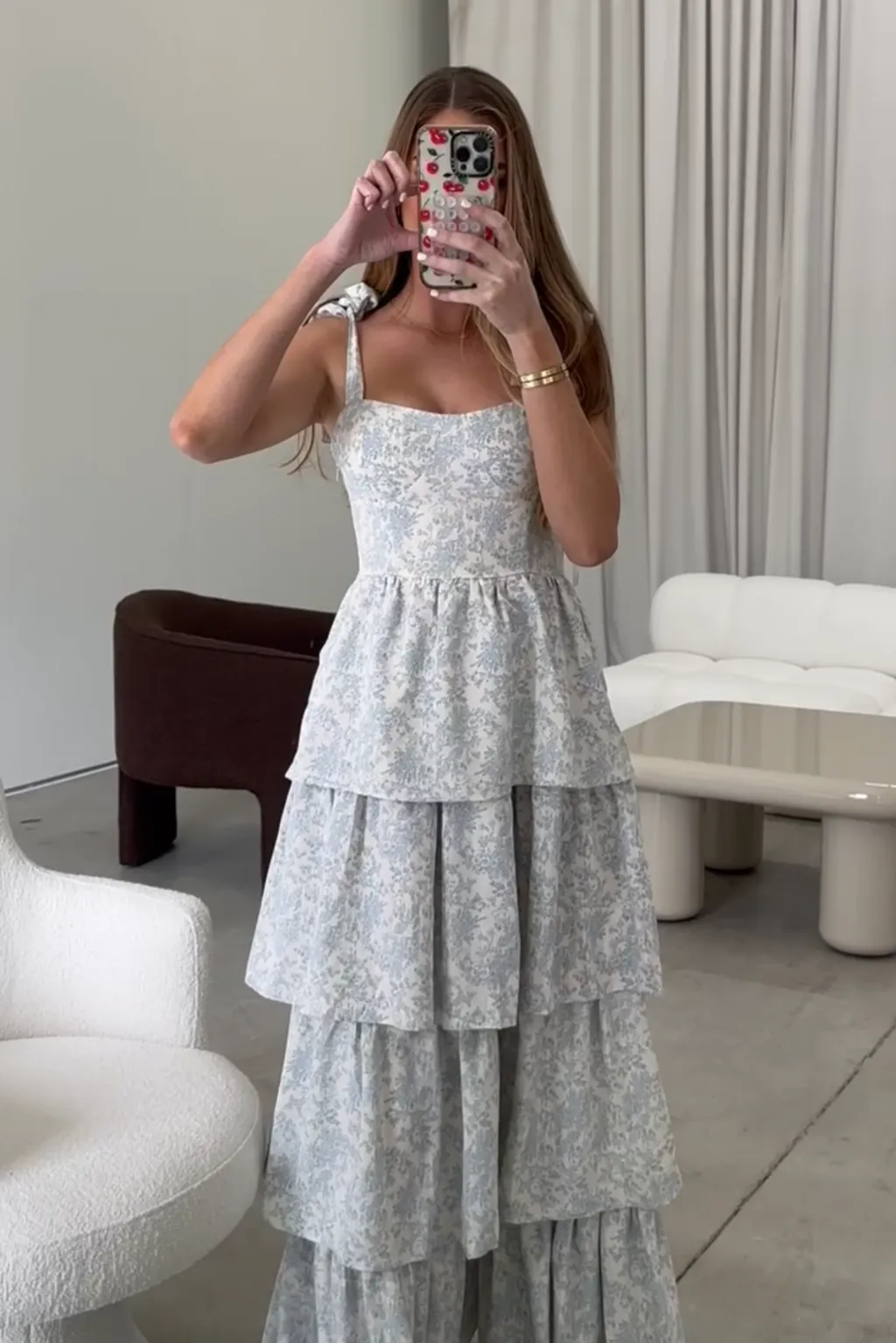 Bailey Ruffle Tiered Maxi Dress in Blue Floral