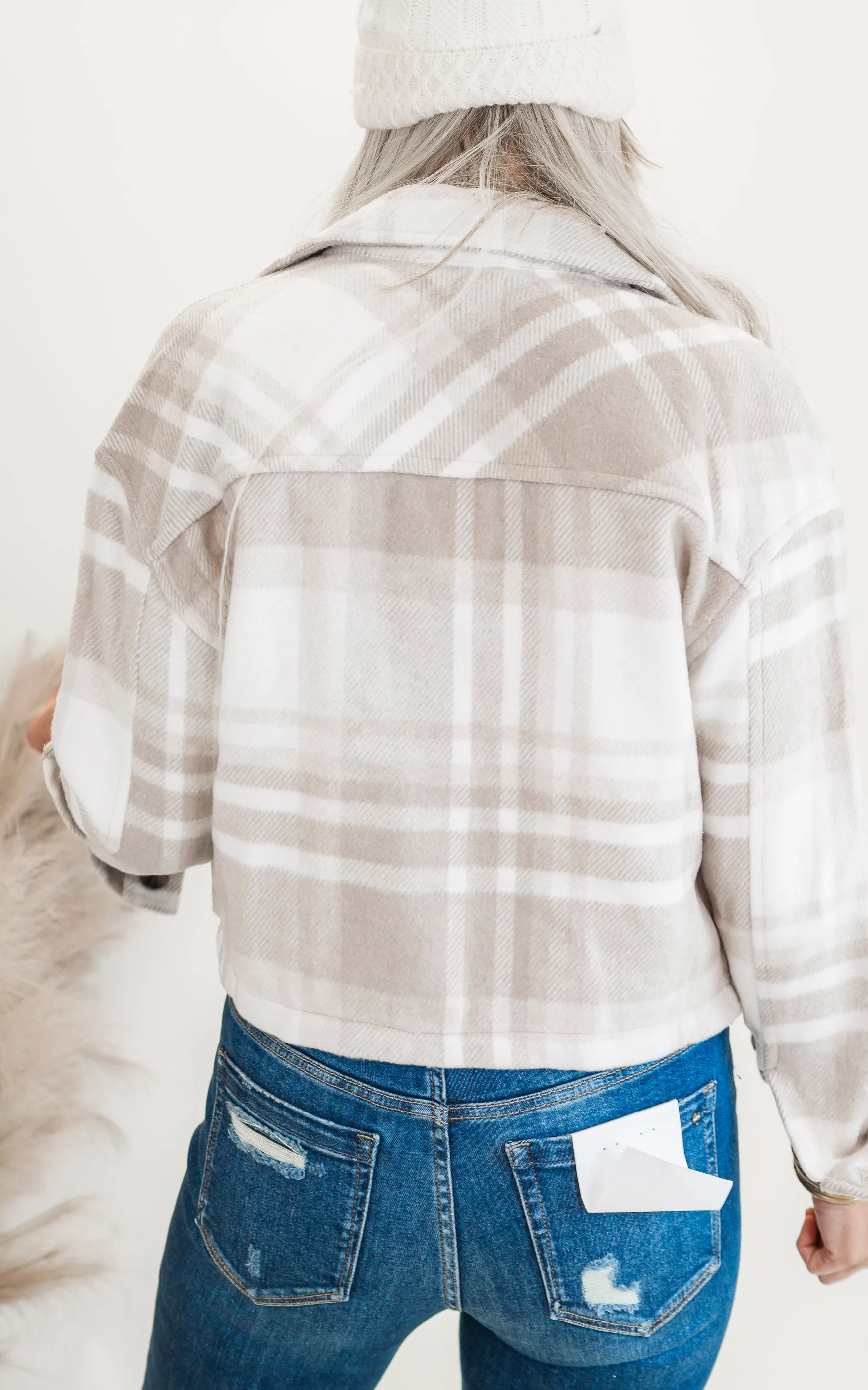 Beige Classic Plaid Cropped Shacket - Final Sale