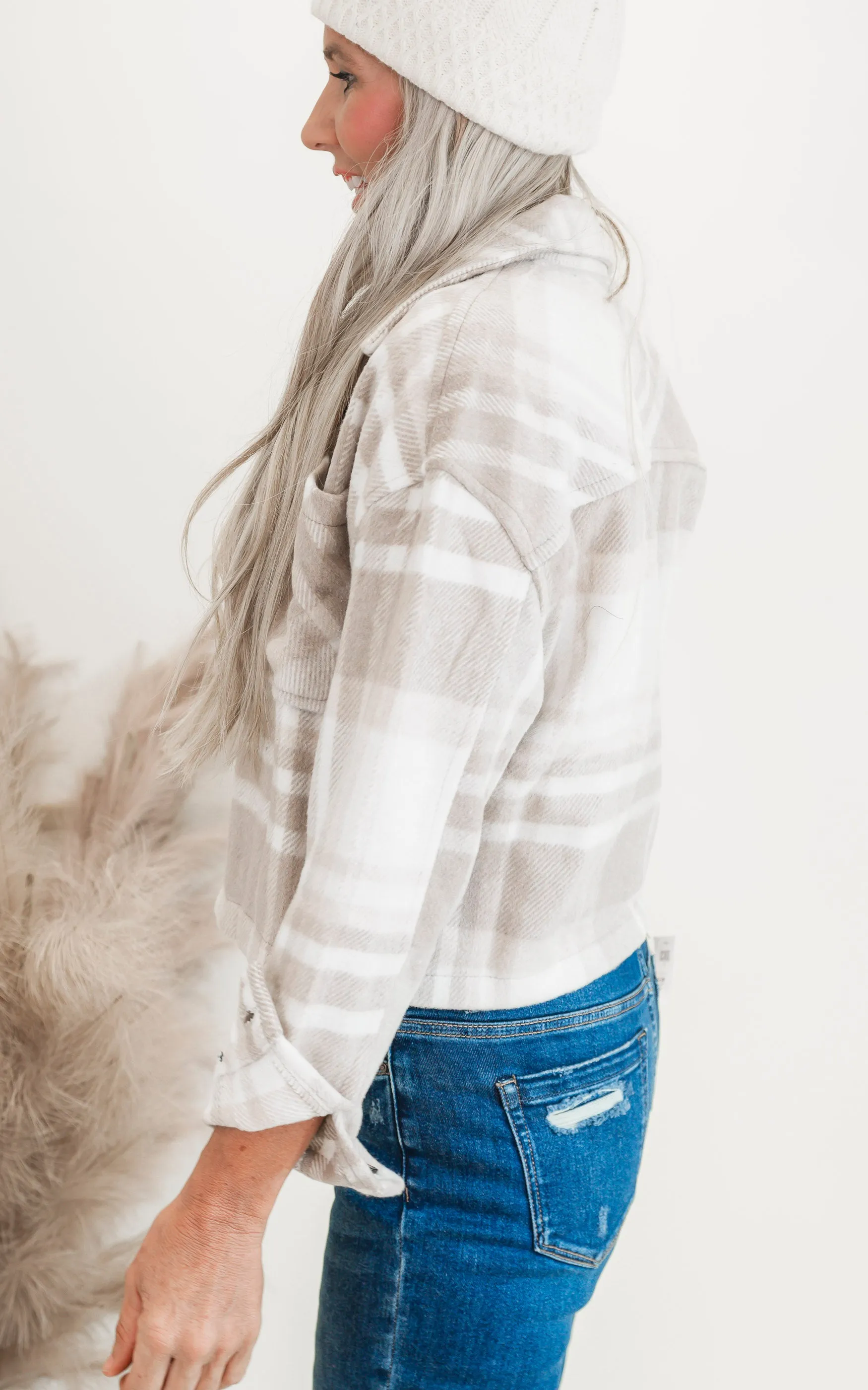 Beige Classic Plaid Cropped Shacket - Final Sale