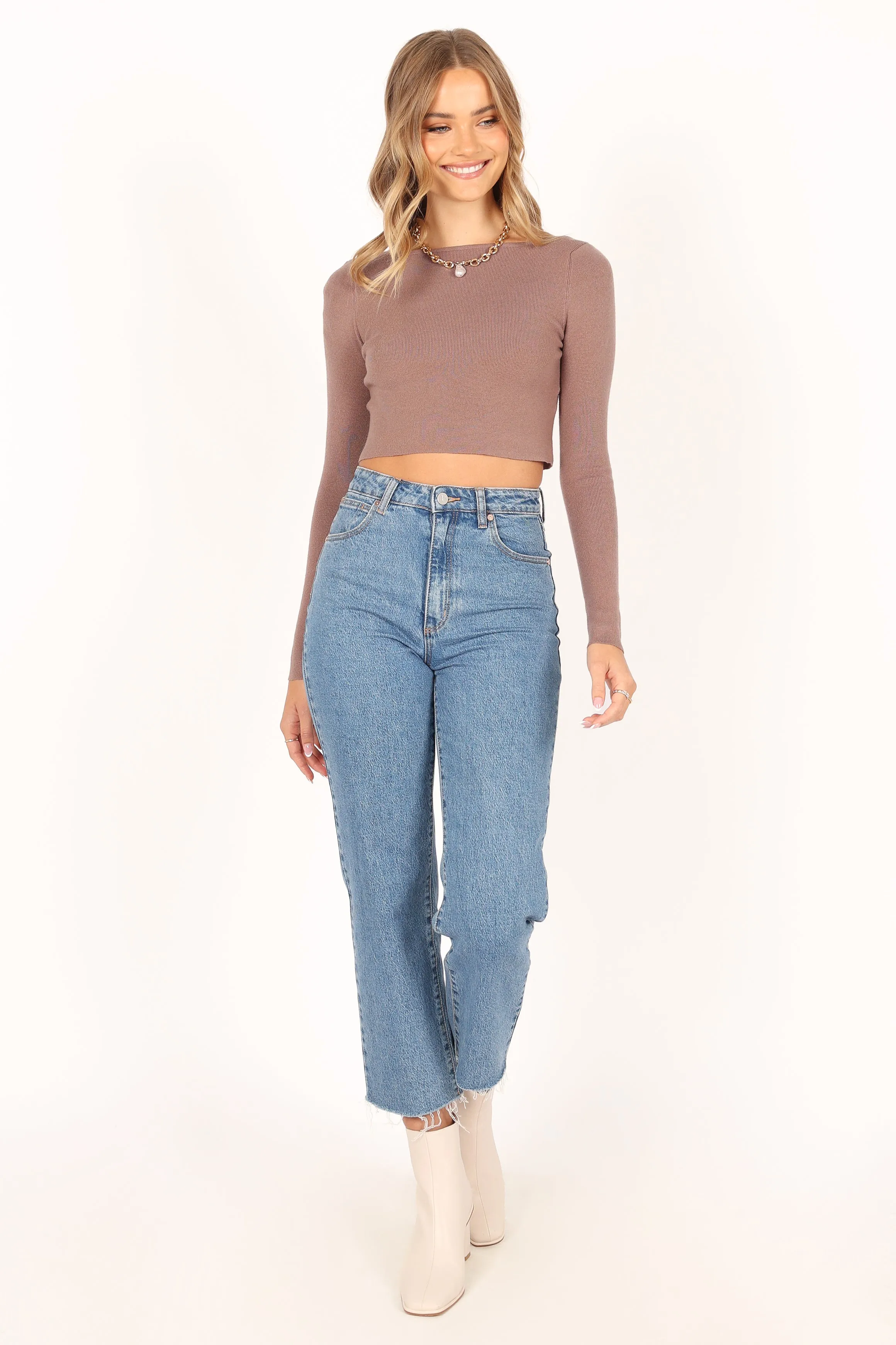 Bethany Knit Long Sleeve Top - Chocolate