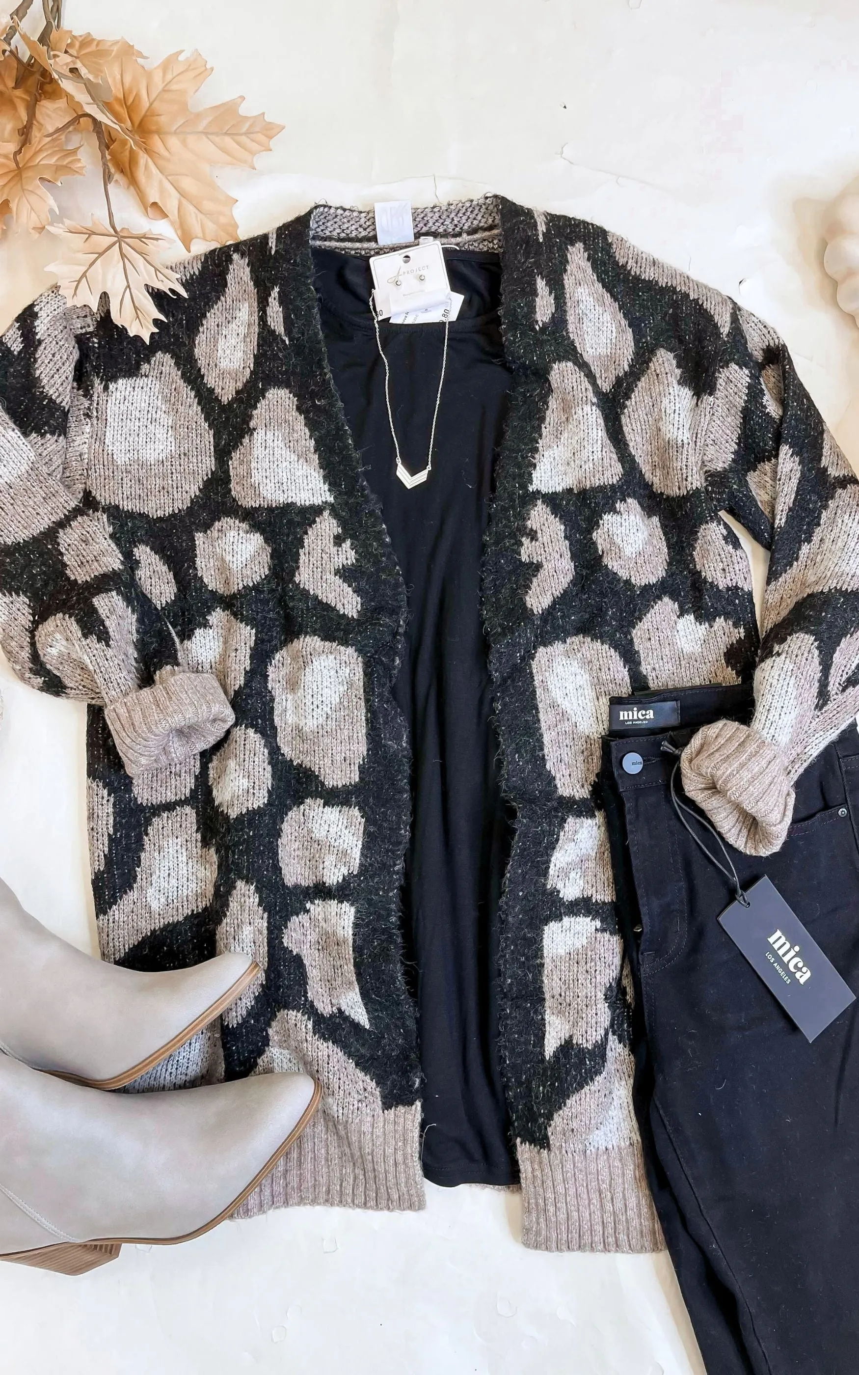 Black Faded Vintage Leopard Cardigan - Final Sale