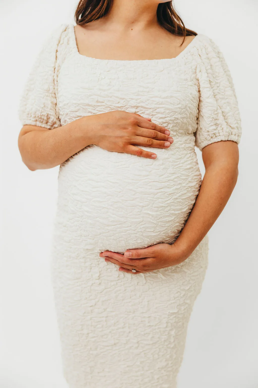 Blakeley Textured Midi Dress in Ivory- Bump Friendly & Inclusive Sizing (S-3XL)