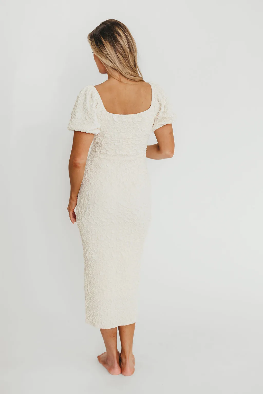 Blakeley Textured Midi Dress in Ivory- Bump Friendly & Inclusive Sizing (S-3XL)