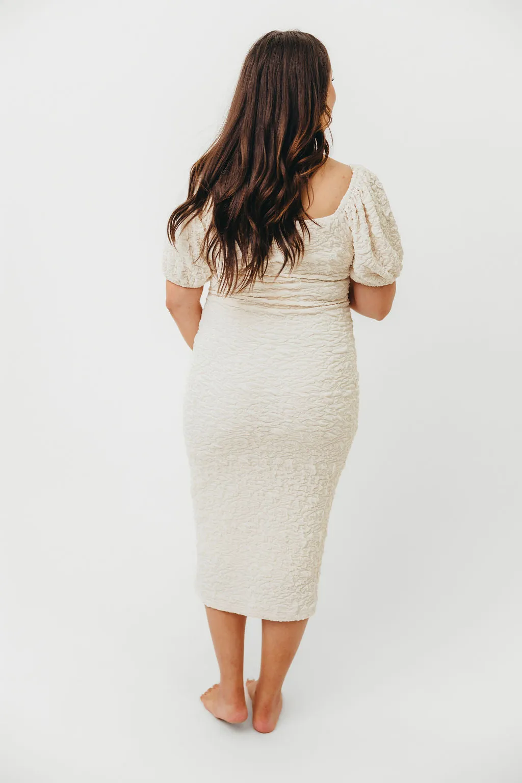 Blakeley Textured Midi Dress in Ivory- Bump Friendly & Inclusive Sizing (S-3XL)