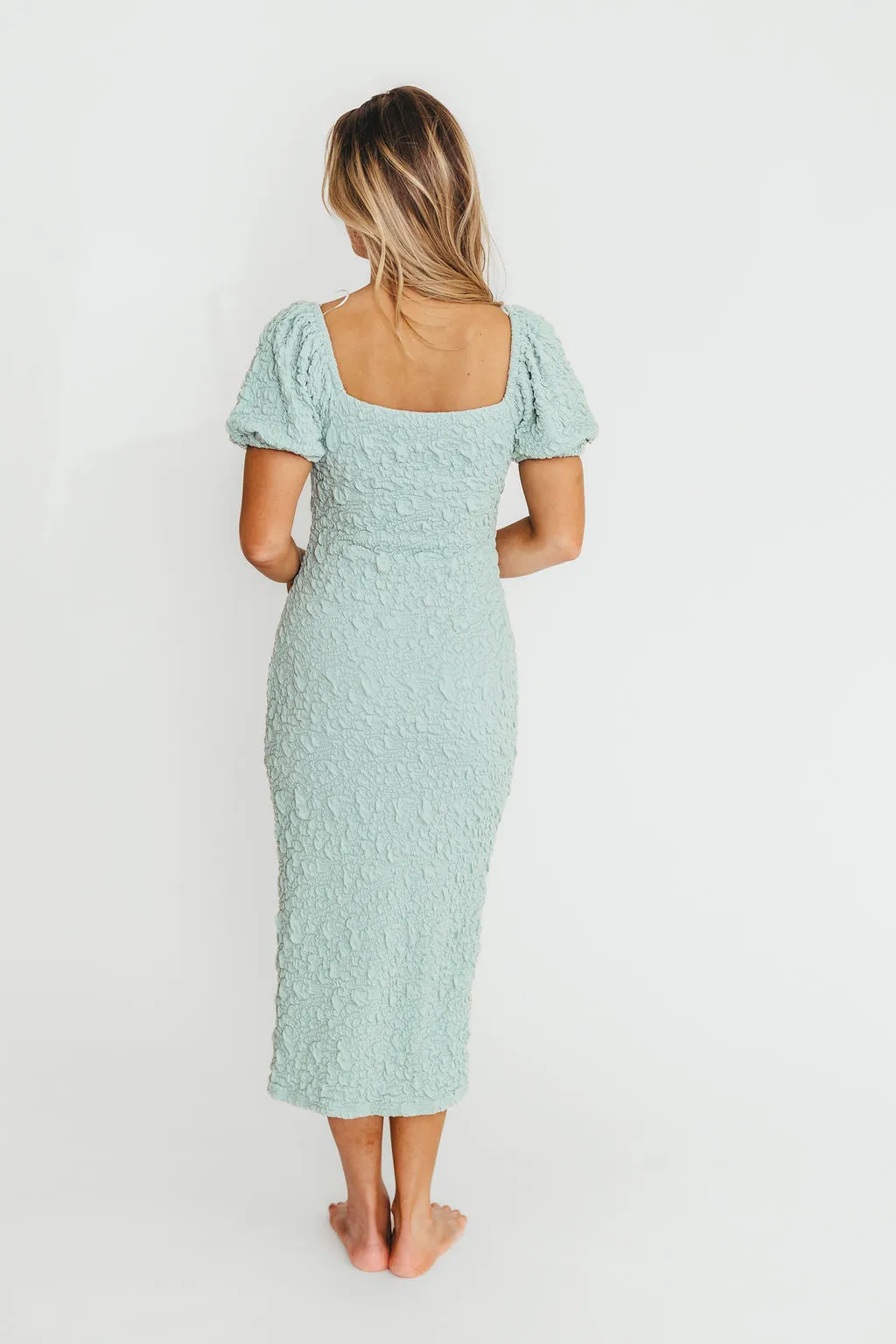 Blakeley Textured Midi Dress in Seafoam- Bump Friendly