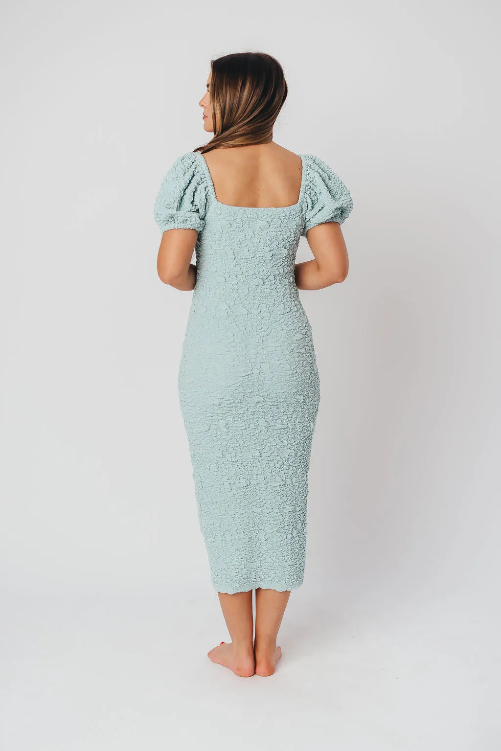 Blakeley Textured Midi Dress in Seafoam- Bump Friendly
