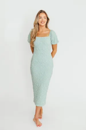 Blakeley Textured Midi Dress in Seafoam- Bump Friendly