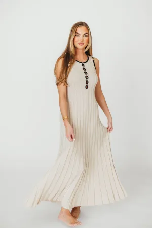 Brianne Button Down Ribbed Knit Maxi Dress in Taupe/Black