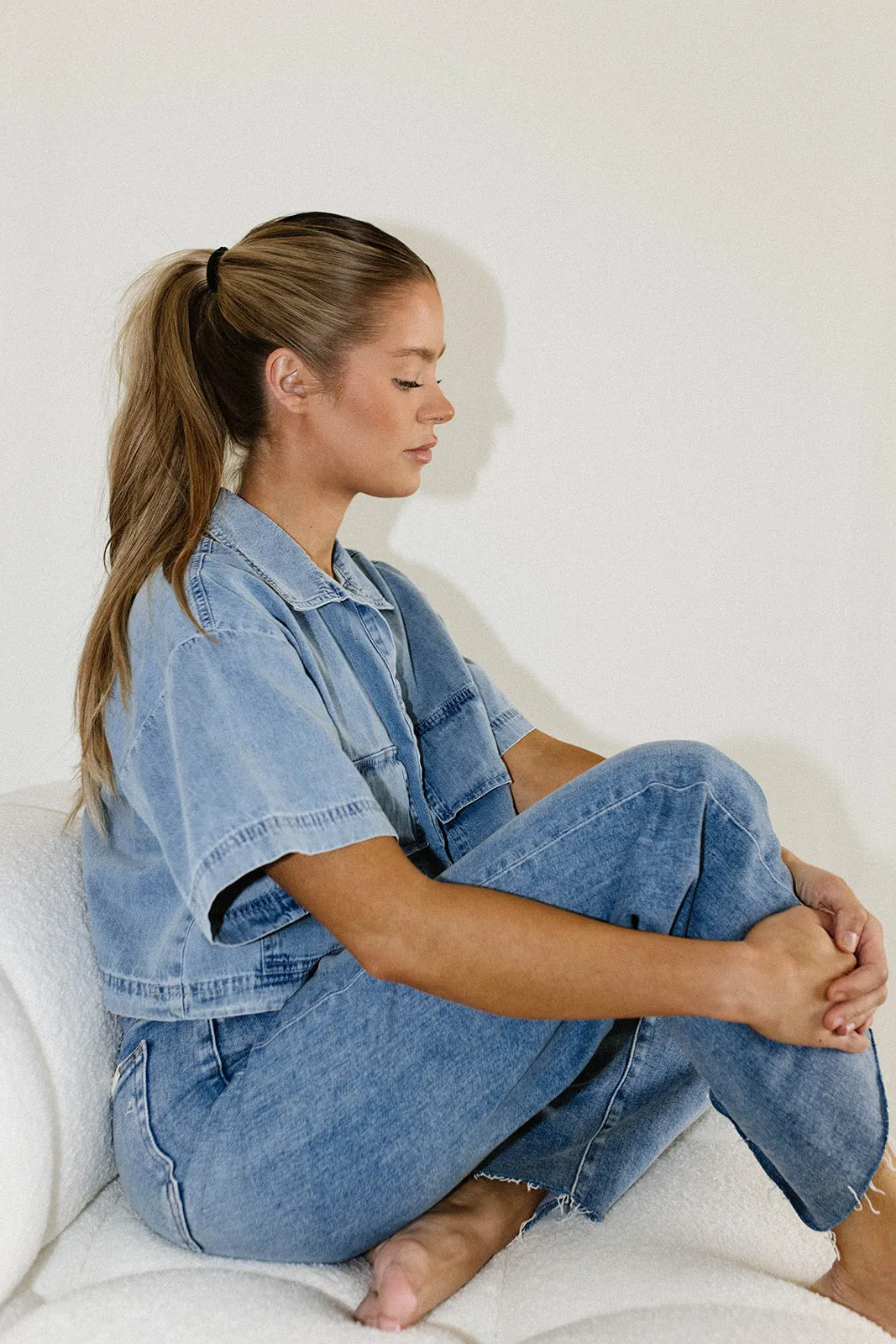 Carla 100% Cotton Chambray Cropped Shirt