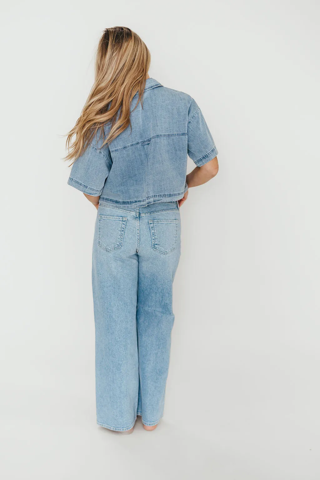 Carla 100% Cotton Chambray Cropped Shirt