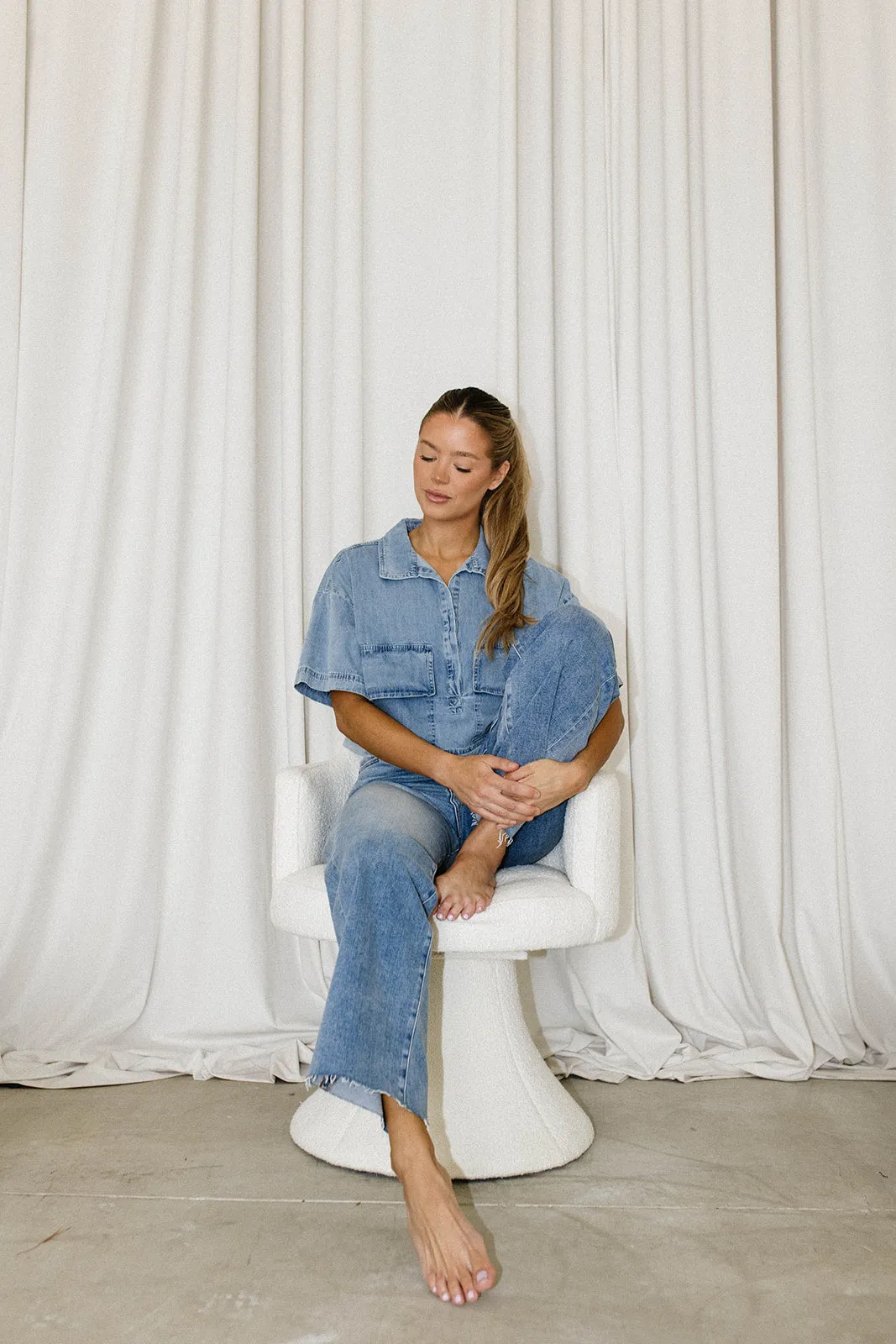 Carla 100% Cotton Chambray Cropped Shirt