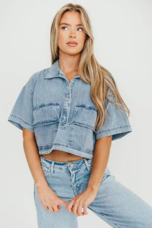 Carla 100% Cotton Chambray Cropped Shirt