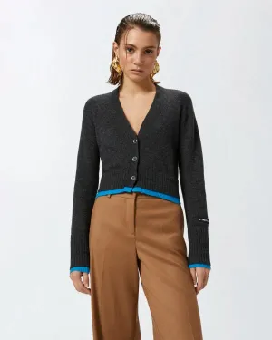 Cashmere Wool Cropped Cardigan - Grey
