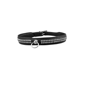 Collar - Leather 2 Row Rhinestone Slave Collar (5 color options)