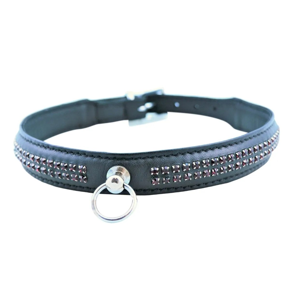 Collar - Leather 2 Row Rhinestone Slave Collar (5 color options)