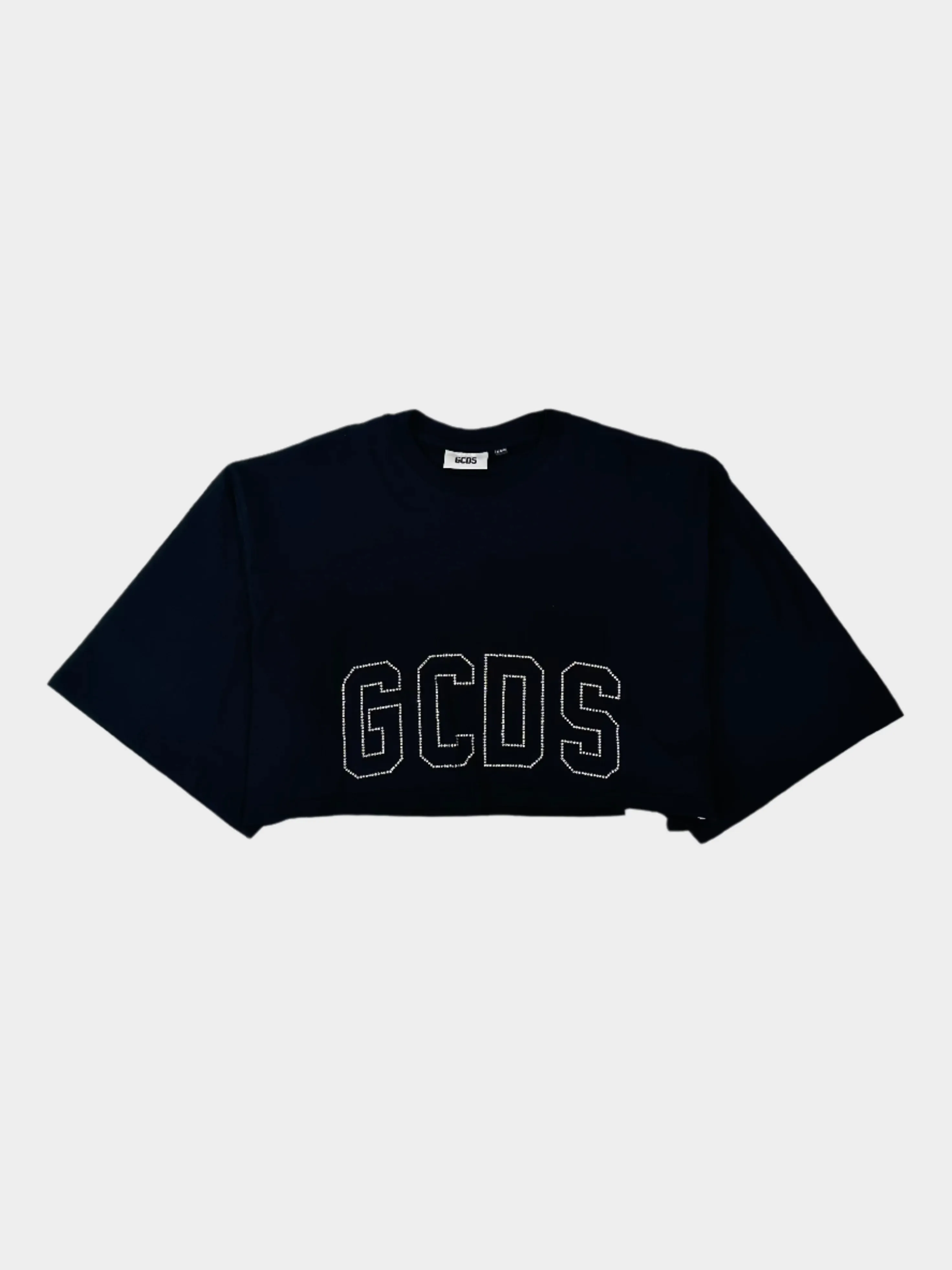Crop T-Shirt Nera Con Logo Bling