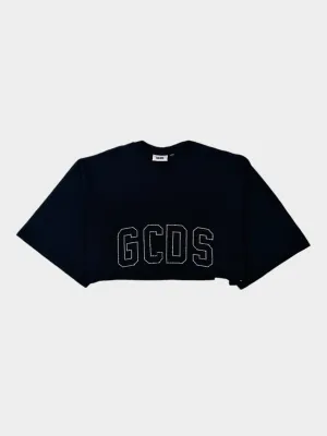 Crop T-Shirt Nera Con Logo Bling