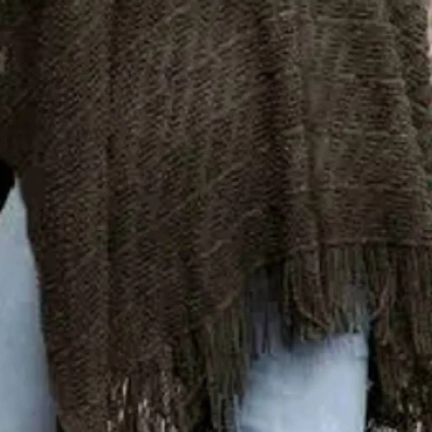 Diagonal Knit Tassel Ruana Shawl Wrap In Green