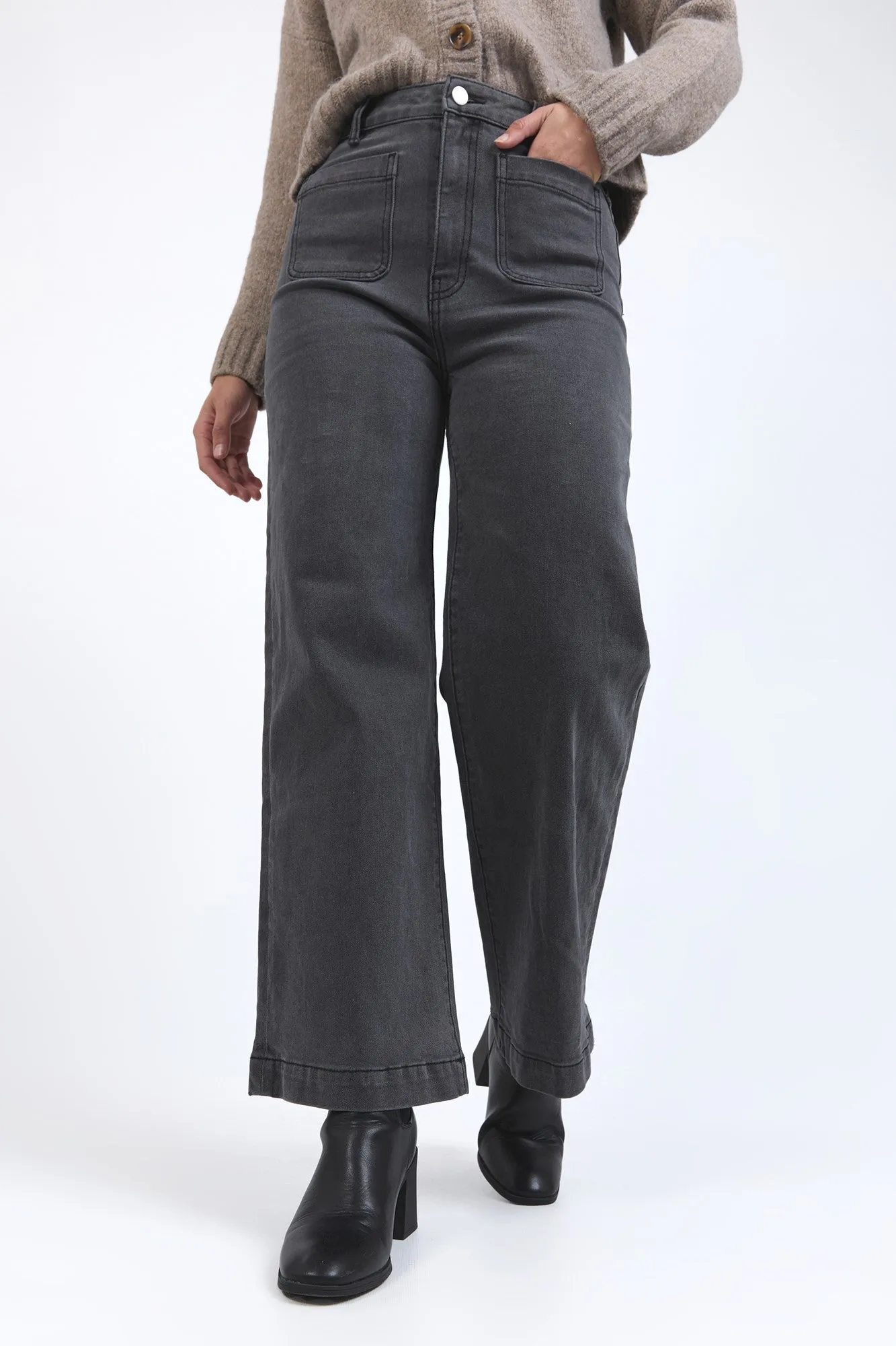 Foxwood Sarah Wide Leg Jean Washed Black