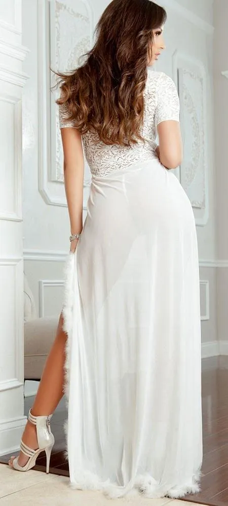 Ivory Sheer n' Furry Robe
