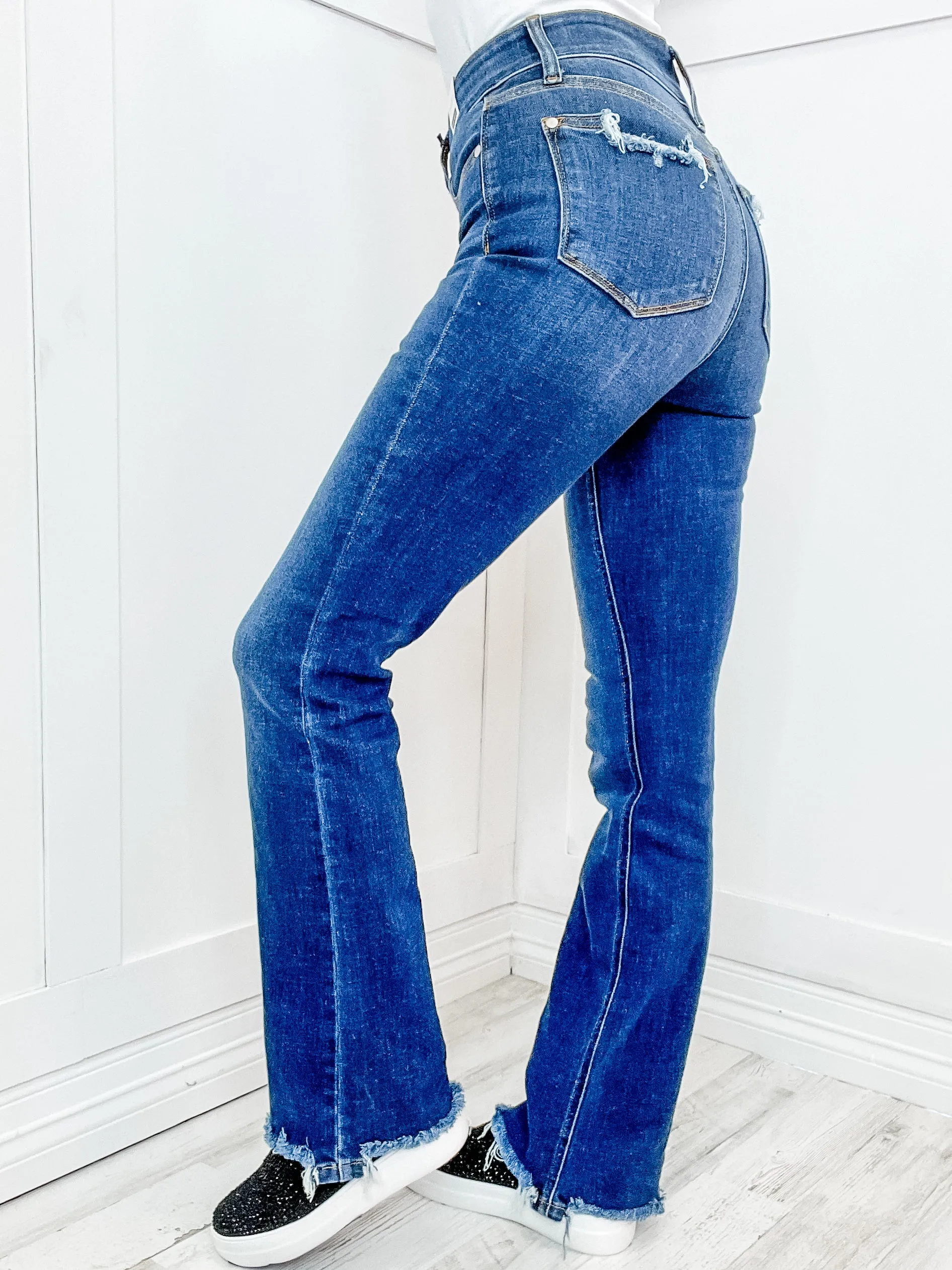 Judy Blue JORDAN Hi Rise Vintage Frayed Hem Bootcut Denim Jean