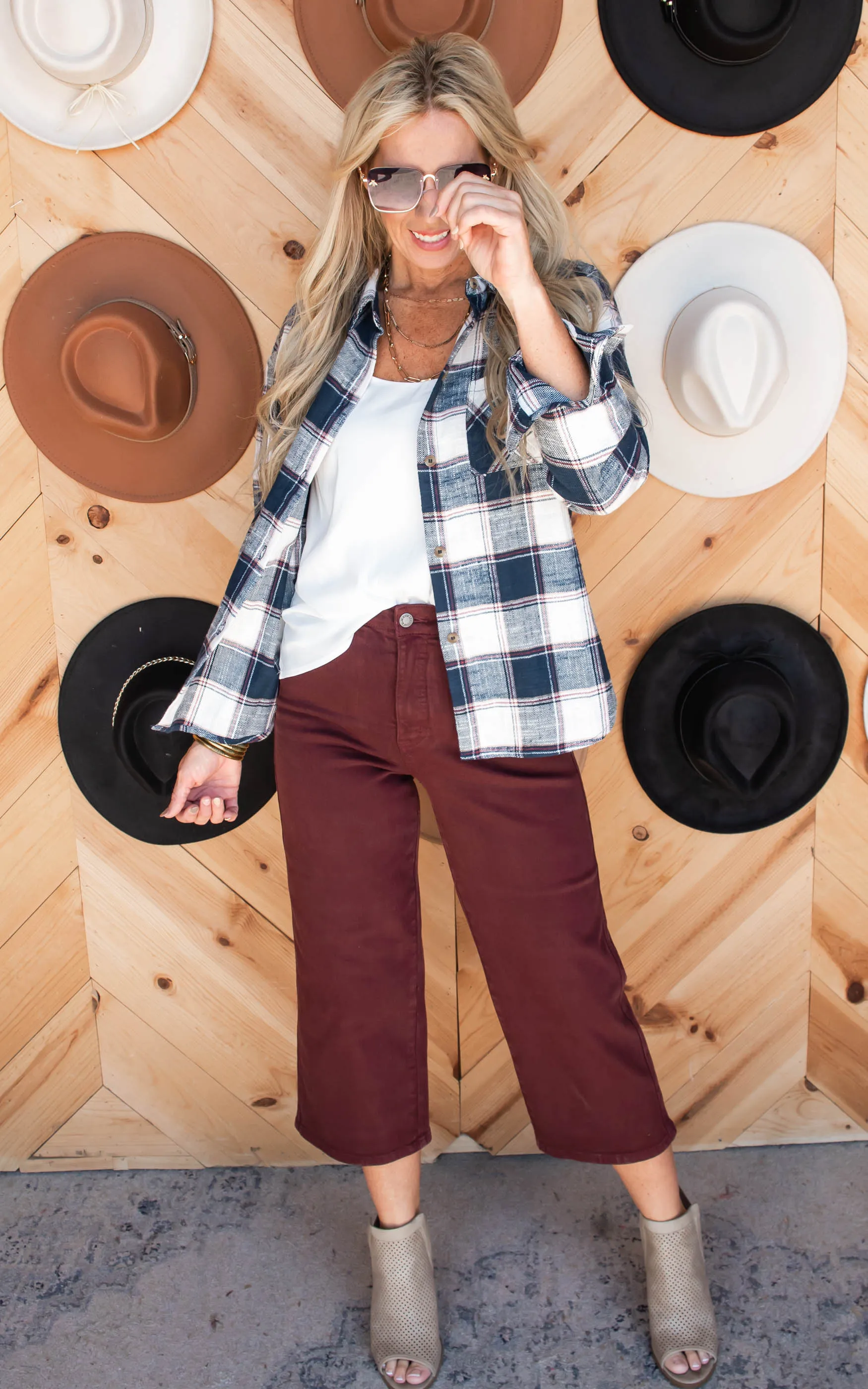 Judy Blue Tummy Control High Rise Wide Crop Denim Jeans | Dark Red - Final Sale