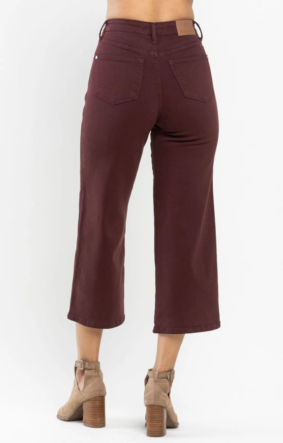 Judy Blue Tummy Control High Rise Wide Crop Denim Jeans | Dark Red - Final Sale