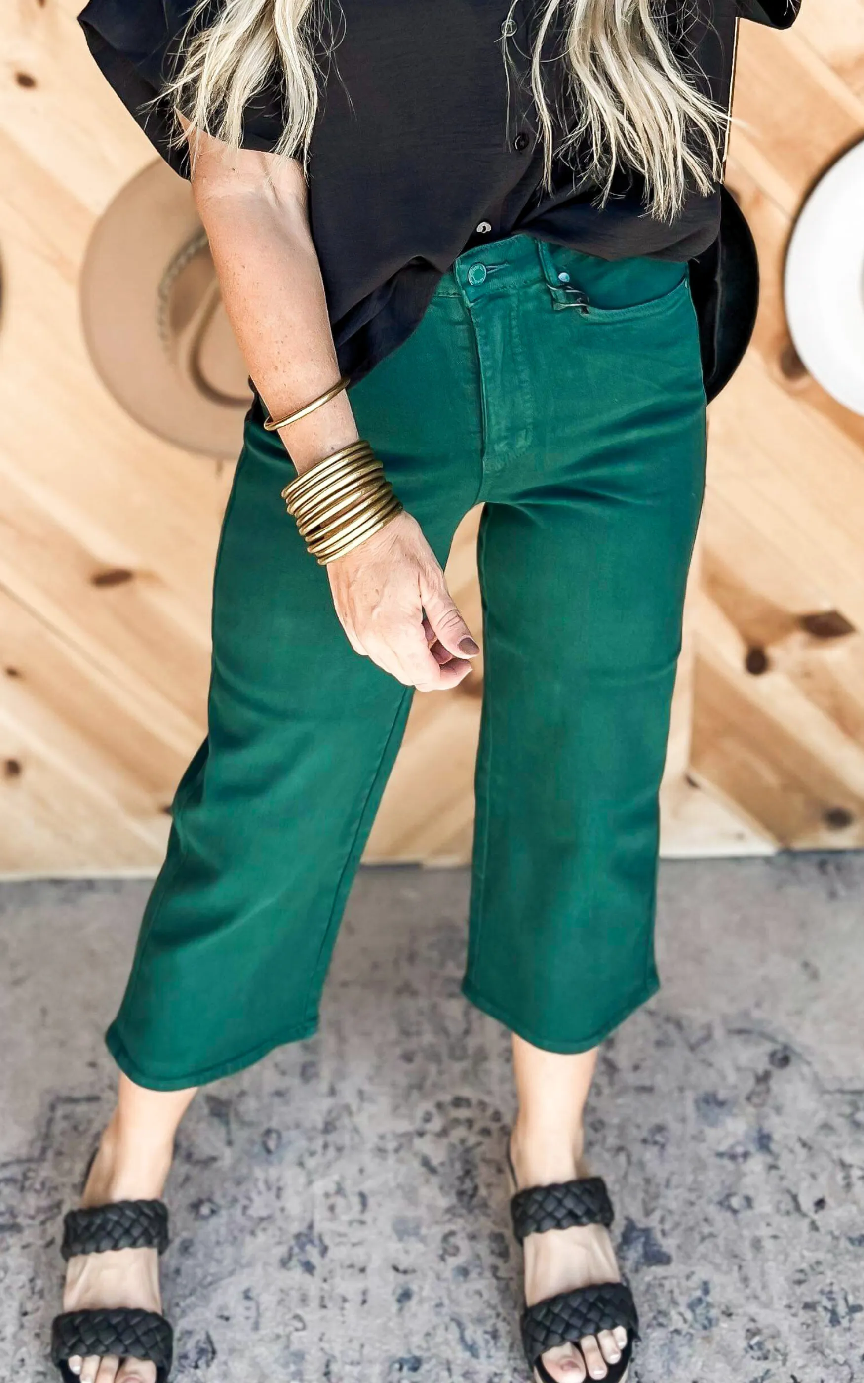 Judy Blue Tummy Control High Rise Wide Crop Denim Jeans | Teal - Final Sale