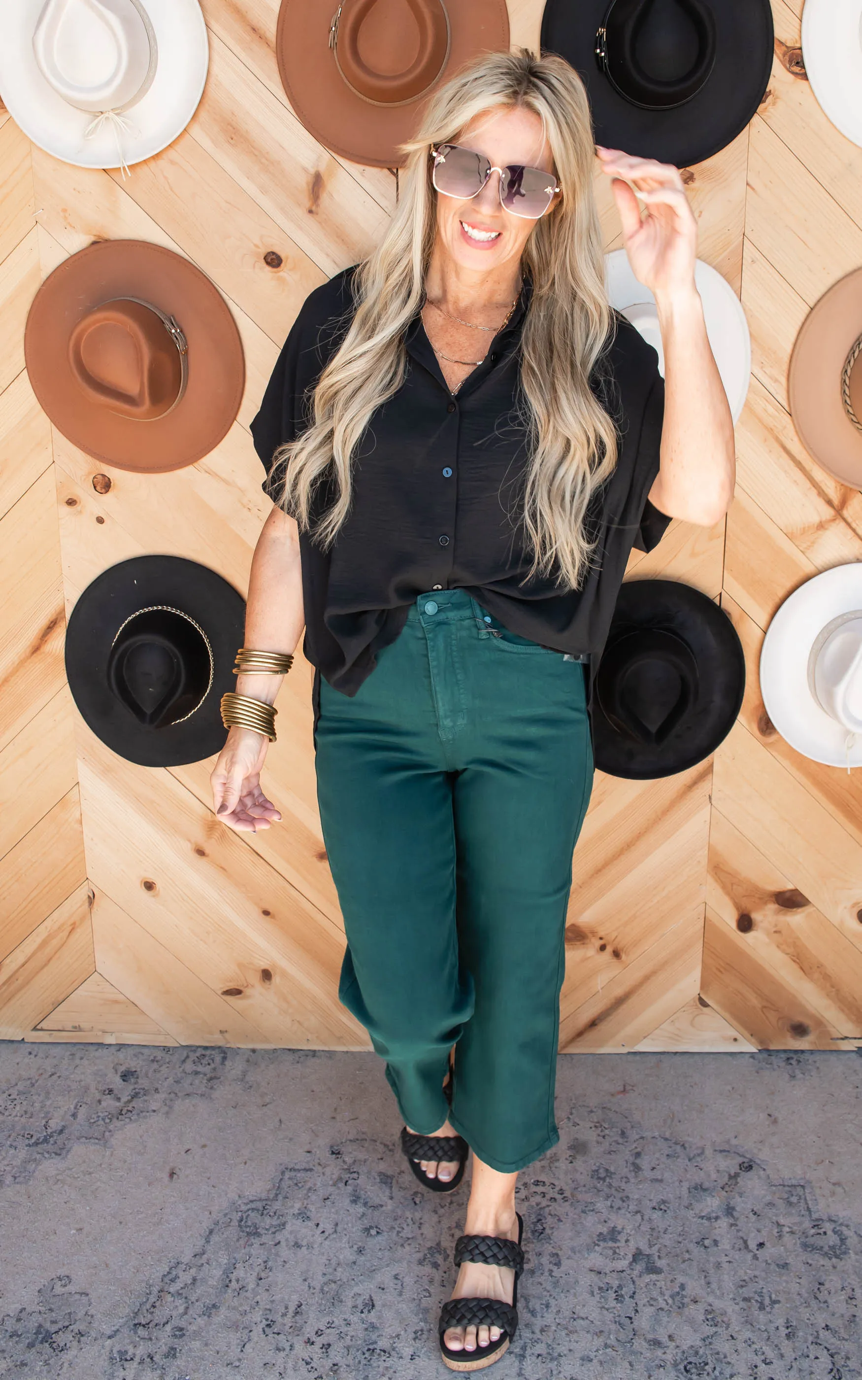 Judy Blue Tummy Control High Rise Wide Crop Denim Jeans | Teal - Final Sale