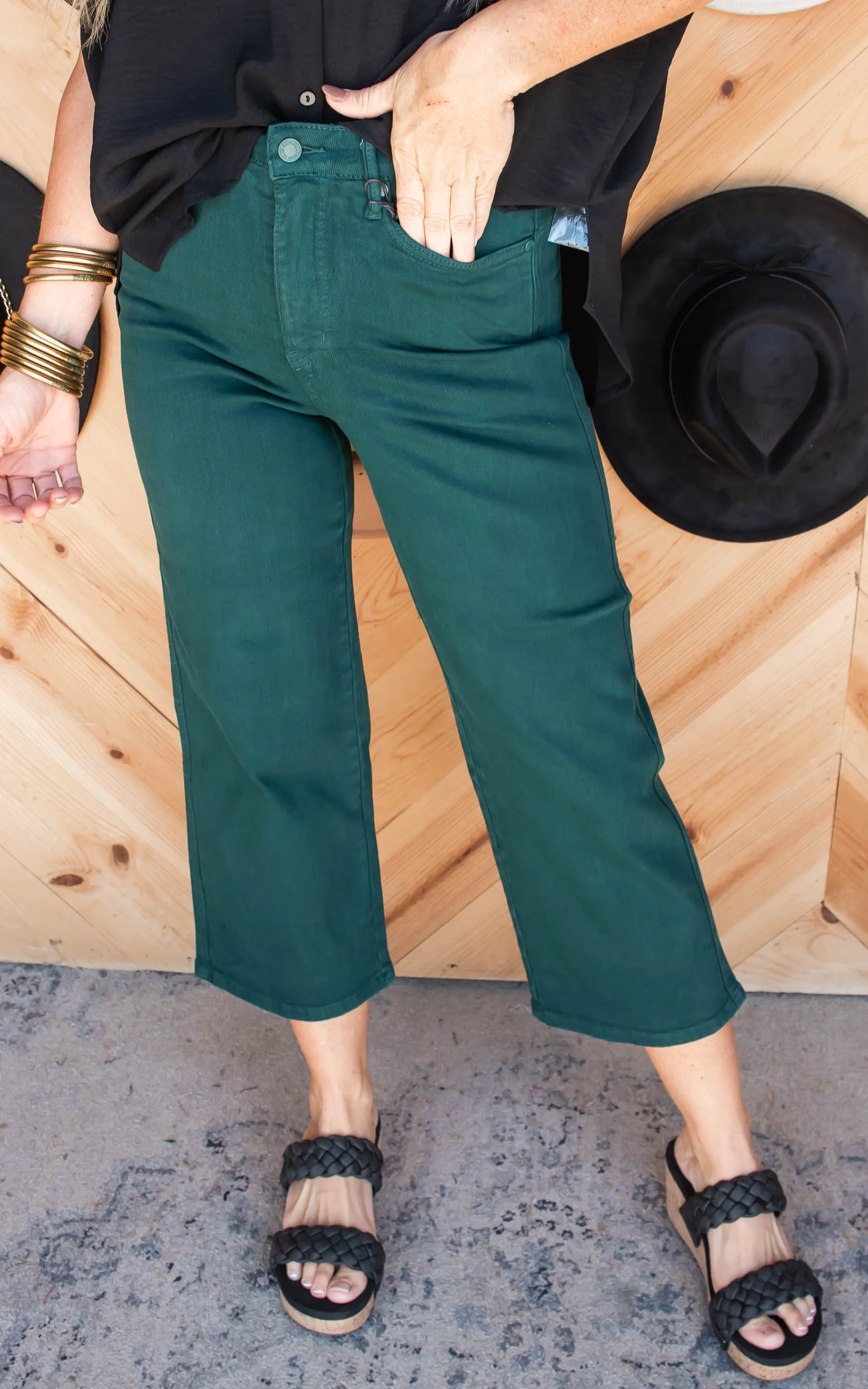 Judy Blue Tummy Control High Rise Wide Crop Denim Jeans | Teal - Final Sale