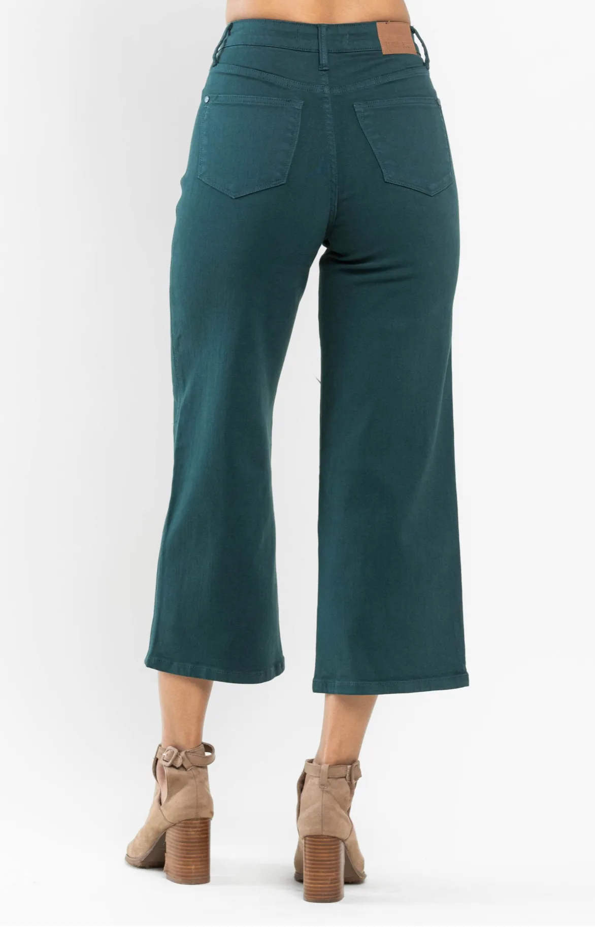 Judy Blue Tummy Control High Rise Wide Crop Denim Jeans | Teal - Final Sale
