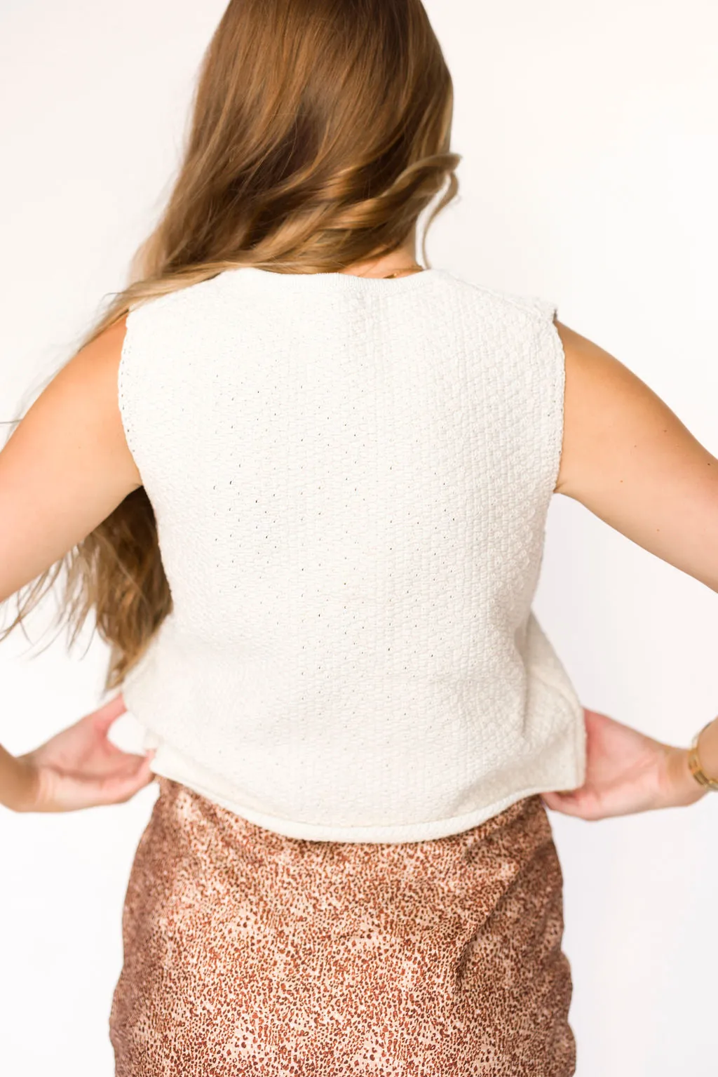 Kate Knitted Tie-Front Vest in Cream