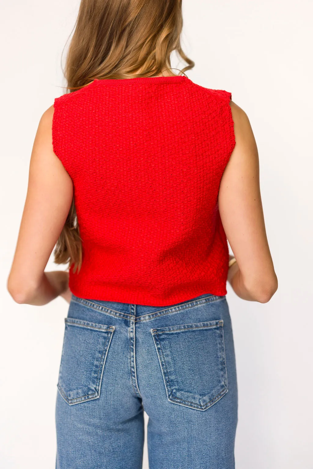 Kate Knitted Tie-Front Vest in Red