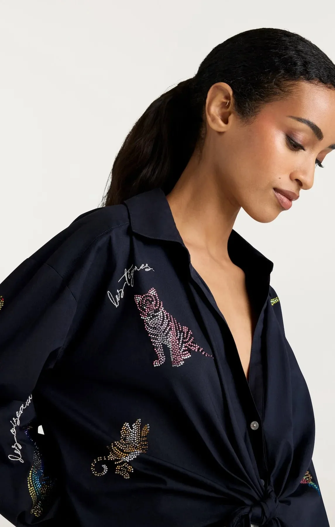 Mariana Jungle Heatset Blouse - Navy
