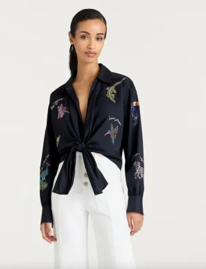 Mariana Jungle Heatset Blouse - Navy