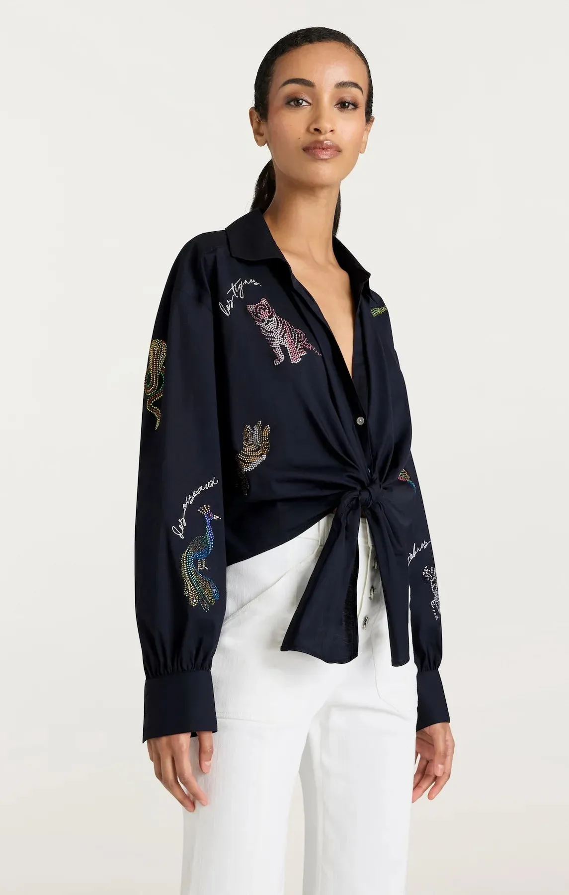 Mariana Jungle Heatset Blouse - Navy