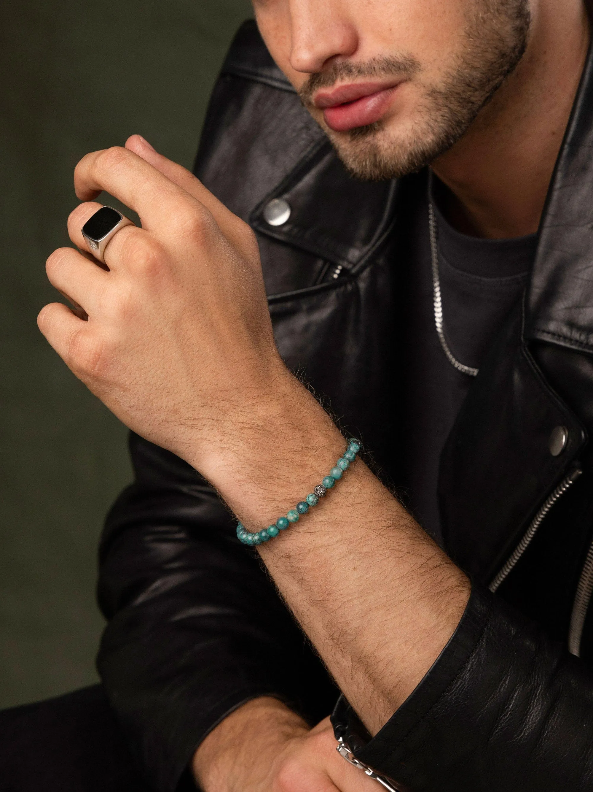 Men's Black Diamond Wristband with Bali Turquoise