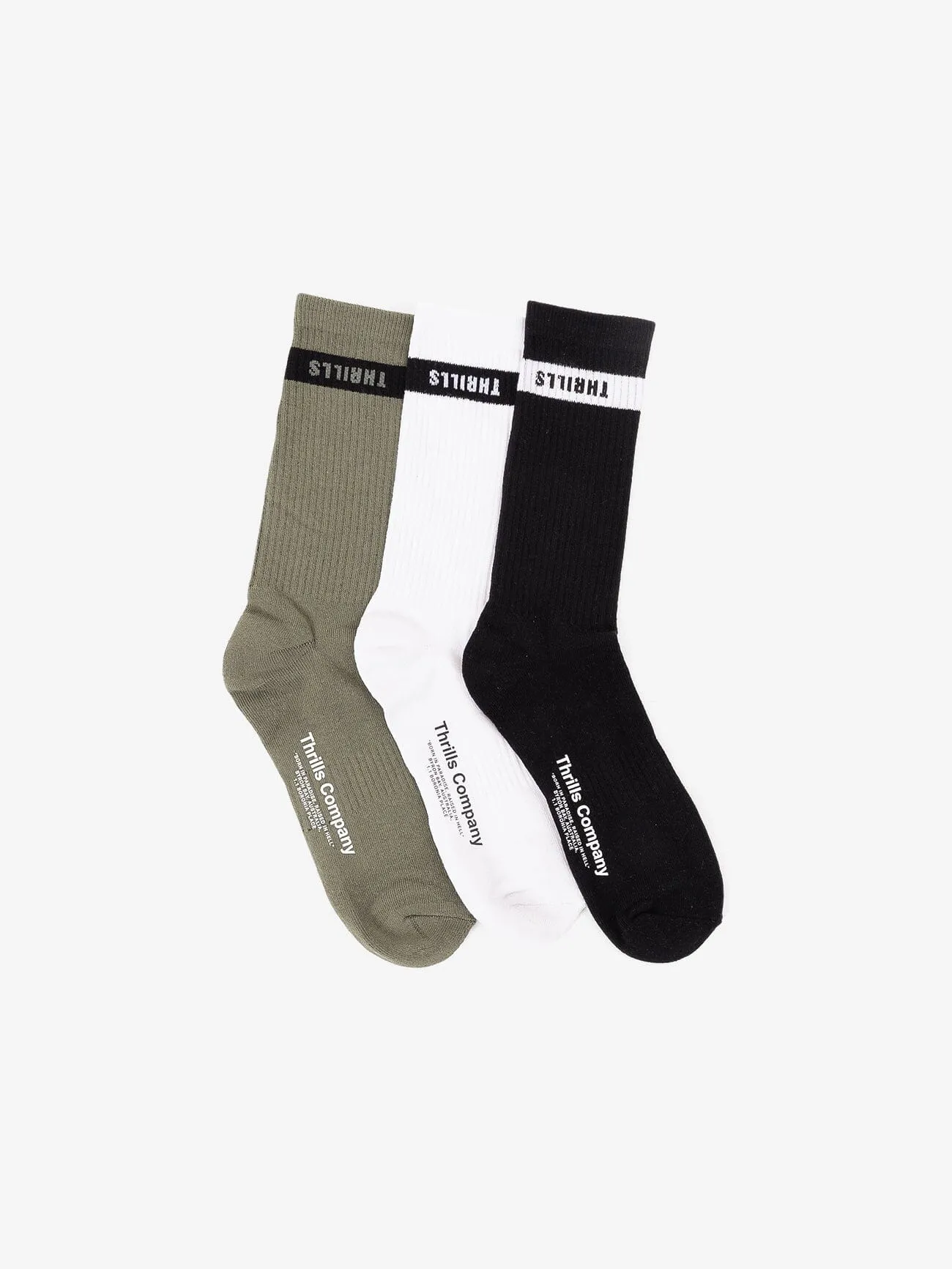 Minimal Thrills 3 Pack Sock - White, Black, Army Green